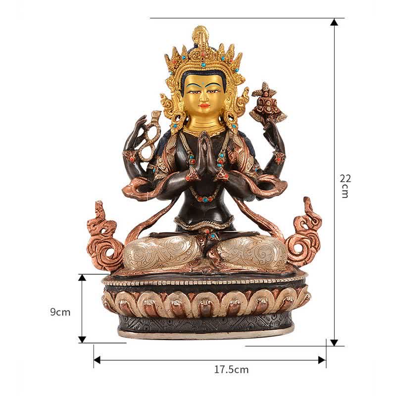 Mythstone Bodhisattva Chenrezig Four-armed Avalokitesvara Protection Copper Statue Decoration