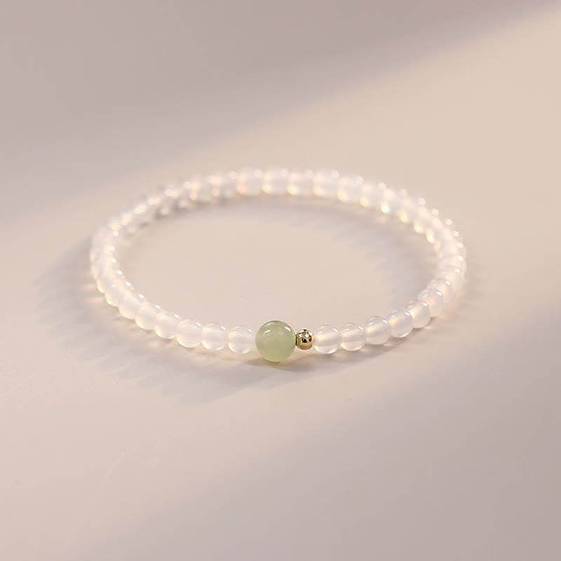 Mythstone Natural White Agate Jade Luck Protection Bracelet