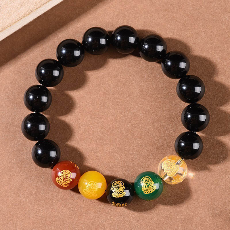 Mythstone Gold Sheen Obsidian Rainbow Obsidian Black Obsidian Five Directions Gods of Wealth Bracelet