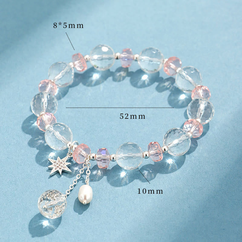 Pulsera con dije de estrella protectora de cristal blanco y rosa Mythstone