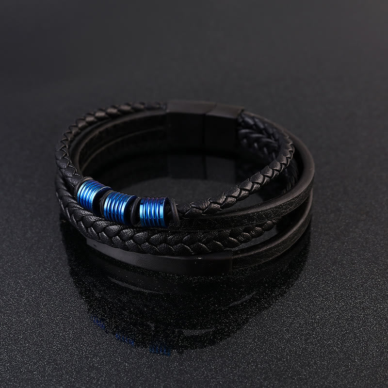 Mythstone Leather Multi-Layer Titanium Steel Balance Braided Magnetic Buckle Bracelet