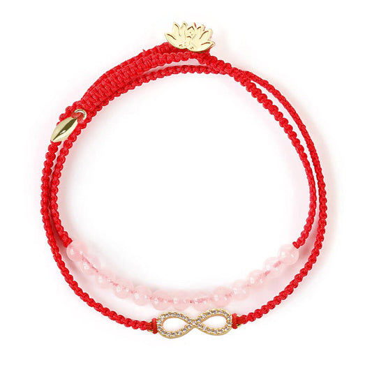 Mythstone Tibetan Handmade Lotus Pink Crystal Soothing Red String Bracelet