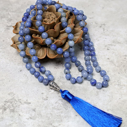 Mythstone 108 Mala Blue Aventurine Beads Yoga Meditation Prayer Beads Necklace