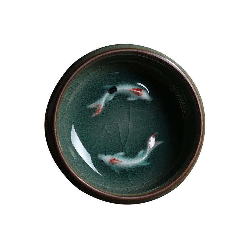 Mythstone Colorful Koi Fish Ceramic Teacup Kung Fu Tea Cup Bowl