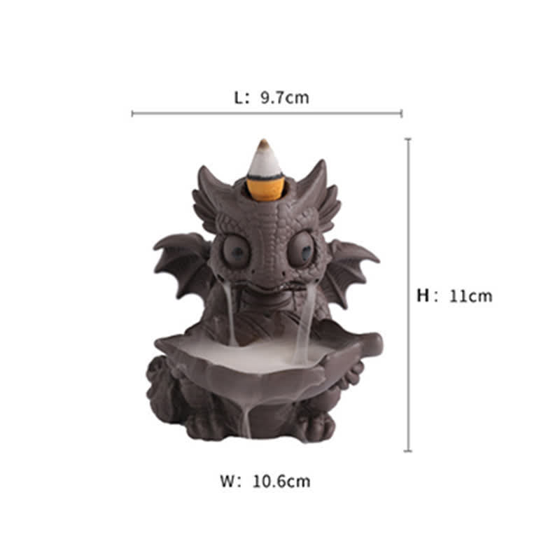 Mythstone Lovely Dinosaur Purple Clay Backflow Smoke Fountain Healing Incense Burner Decoration