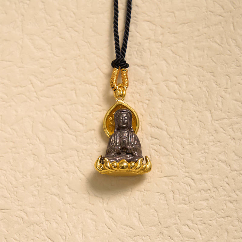 Collar con colgante de cuerda de la riqueza de Avalokitesvara Kwan Yin de aleación de piedra mítica 