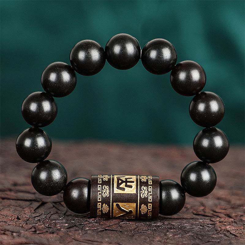 Mythstone Lightning Strike Wood Om Mani Padme Hum Protection Bracelet