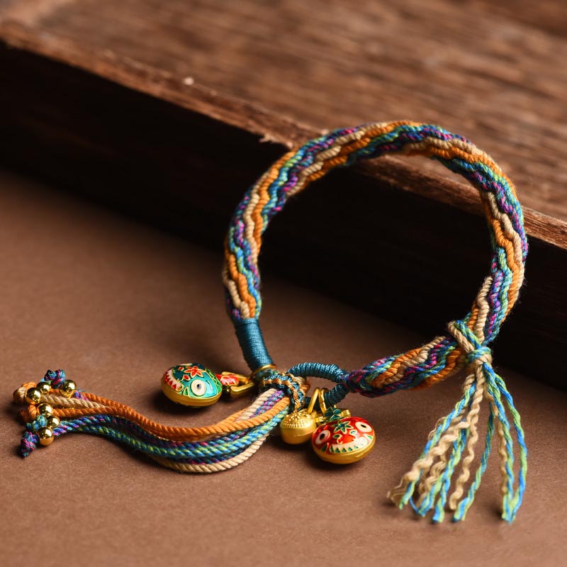 Mythstone Gold Swallowing Beast Family Luck Reincarnation Knot Braid Colorful String Bracelet