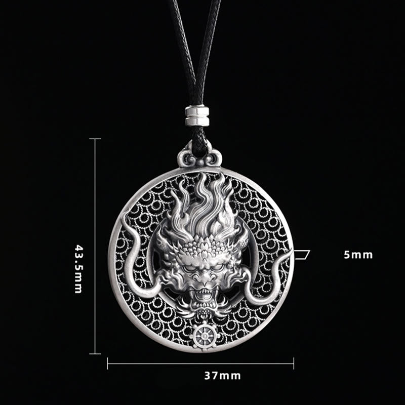 Mythstone 999 Sterling Silver Year Of The Dragon Handcrafted Dragon Head Relief Carved Protection Necklace Pendant