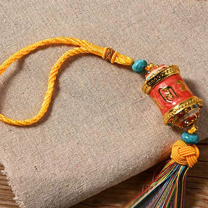 Mythstone Tibet Om Mani Padme Hum Prayer Wheel Colorful Tassels Bag Car Hanging Decoration