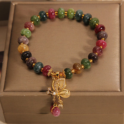 MythStone Colorful Tourmaline Butterfly Charm Wisdom Bracelet