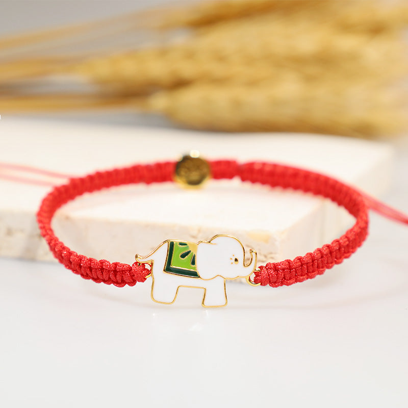 Pulsera de hilo rojo con elefante de la suerte en plata de ley 925 hecha a mano tibetana