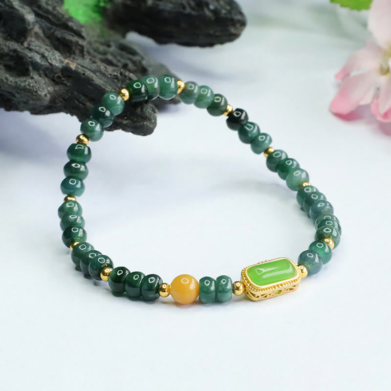 Pulsera de la suerte con topacio y jade verde natural Mythstone