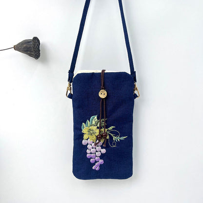 Mythstone Small Embroidered Flowers Crossbody Bag Shoulder Bag Cellphone Bag 11*20cm