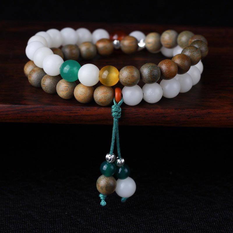 Pulsera de la suerte con semillas de Bodhi y sándalo verde Mythstone