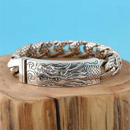 Mythstone Retro Dragon Scale Pattern Engraved Protection Bracelet