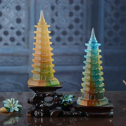 Mythstone Feng Shui Wenchang Tower Handmade Liuli Crystal Pagoda Art Piece Luck Home Office Decoration