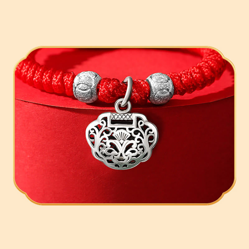 Pulsera trenzada hecha a mano para niños con dije de candado chino en plata de ley 925 de Mythstone con hilo rojo multicolor