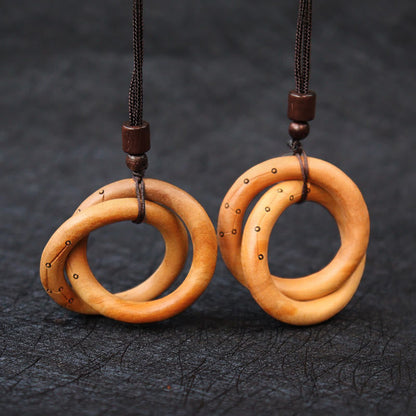 Mythstone Jujube Wood Taoist Yin Yang Ring Qiankun Circle Luck Ward Off Evil Spirits Necklace Pendant