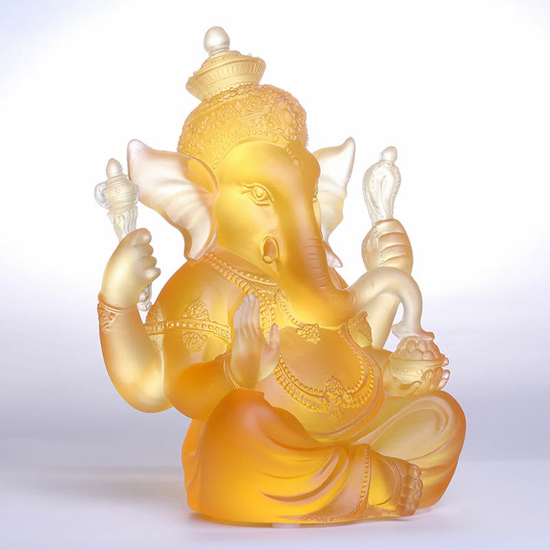 Mythstone Handmade Ganesh Ganpati Elephant Figurine Liuli Crystal Art Piece Protection Statue Home Decoration