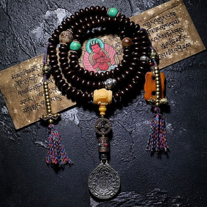 Pulsera de la buena suerte con vajra Bagua de semilla de Bodhi morada y 108 cuentas de Mala del Tíbet Mythstone 