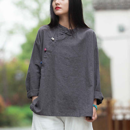 Blusa de lino con ramio Mythstone para mujer, estilo chino Hanfu