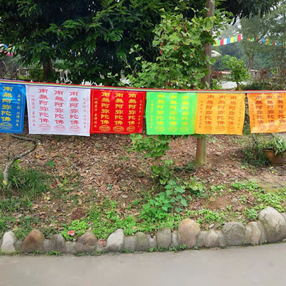 Mythstone Tibetan 7 Colors Windhorse Letter Auspicious Lotus Outdoor 21 Pcs Prayer Flag