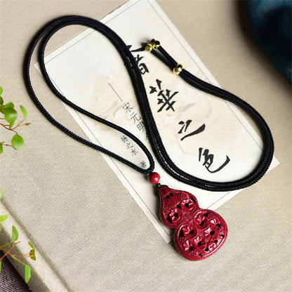 Mythstone Laughing Buddha Yin Yang Chinese Zodiac Gourd Natural Cinnabar Blessing Necklace Pendant