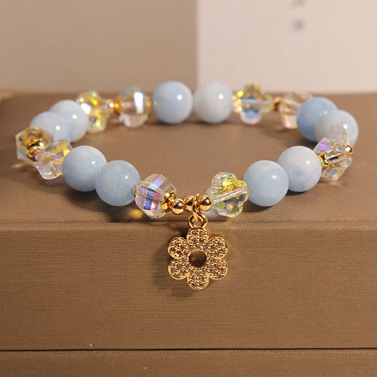 Mythstone Natural Aquamarine Flower Healing Crystal Bracelet