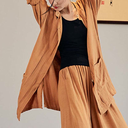 Mythstone Plain Long Sleeve Coat Jacket Top Wide Leg Pants Zen Tai Chi Yoga Meditation Clothing