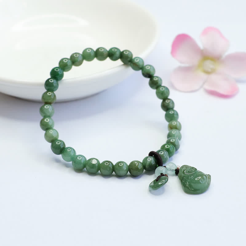 MythStone Laughing Buddha Cyan Jade Healing Bracelet