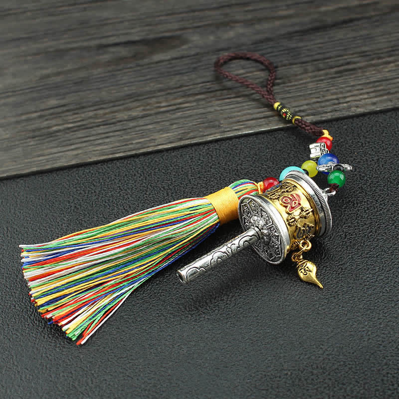 Mythstone Tibet Om Mani Padme Hum Prayer Wheel Tassel Bag Car Hanging Decoration