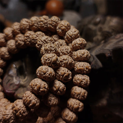 Pulsera de 108 cuentas de mala con borlas de Rudraksha, semilla de Bodhi, suerte y riqueza, de cuatro vueltas