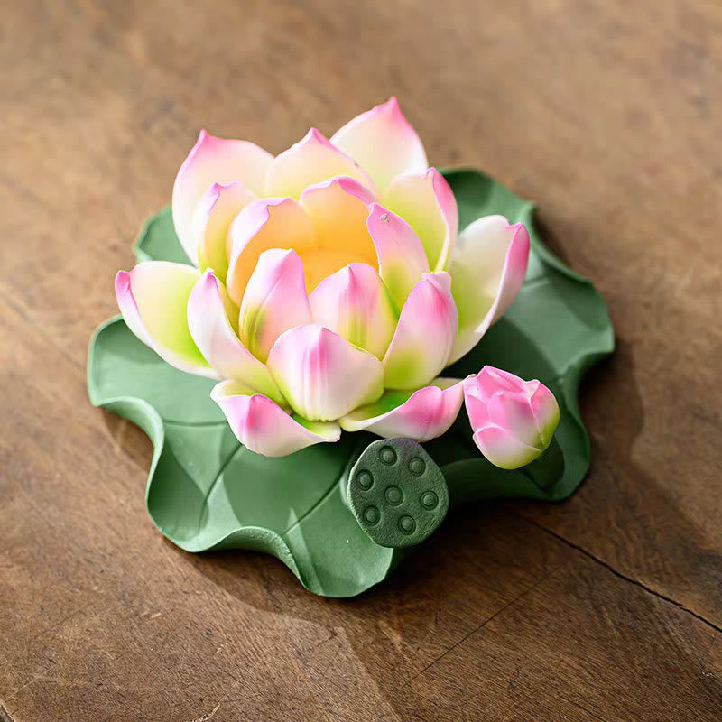 Mythstone Lotus Flower Leaf Pod Spiritual Healing Ceramic Stick Incense Burner Decoration