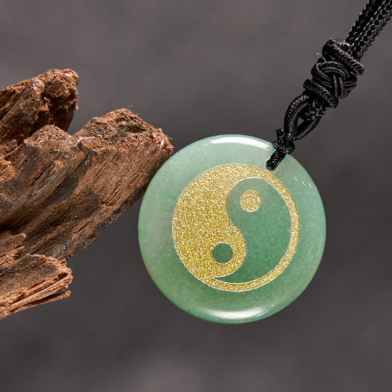 Mythstone Various Crystal Amethyst Tiger Eye Green Aventurine Yin Yang Spiritual Necklace Pendant