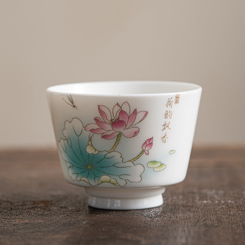 Mythstone Lotus Flower Leaf Mountain Pavilion Elk Peony Ceramic Teacup Kung Fu Tea Cup