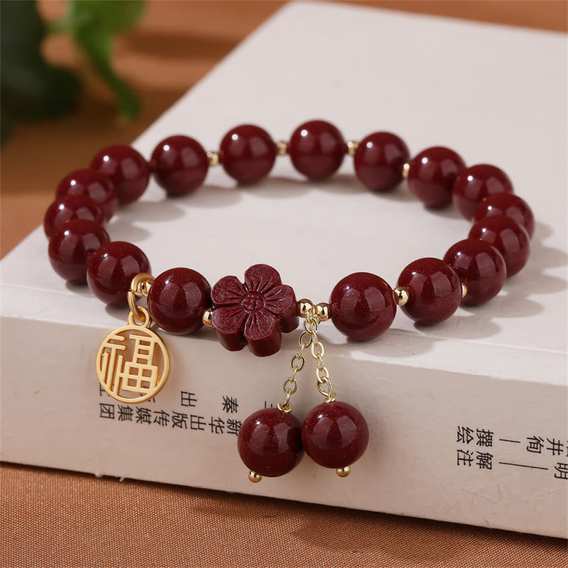 Mythstone Cinnabar Fu Character Cherry Blossom Blessing Bracelet