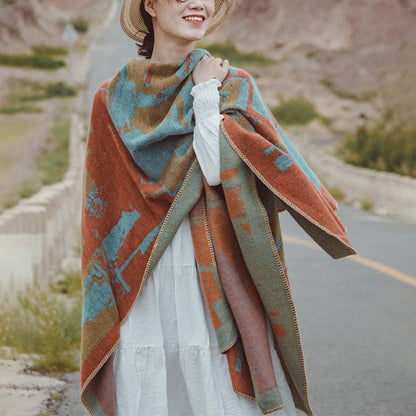 Tibetan Orange Shawl Warm Cloak Scarf