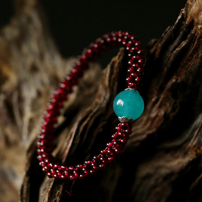 Mythstone Natural Garnet Pink Crystal Red Agate Amazonite Bead Protection Bracelet