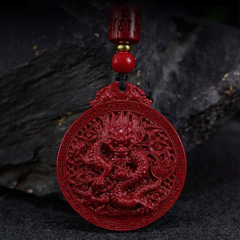 MythStone Year of the Dragon Natural Cinnabar Dragon Protection Necklace Pendant