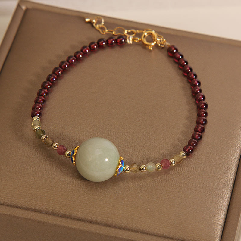 Mythstone Garnet Jade Bead Peace Buckle Protection Bracelet