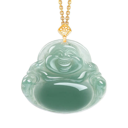 Mythstone Laughing Buddha Natural Jade Prosperity Abundance Necklace Pendant