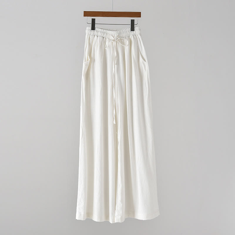 Mythstone Loose Cotton Linen Drawstring Wide Leg Pants With Pockets