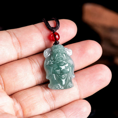 Mythstone Natural Green Jade Chinese God of Wealth Caishen Ingot Abundance Necklace Pendant