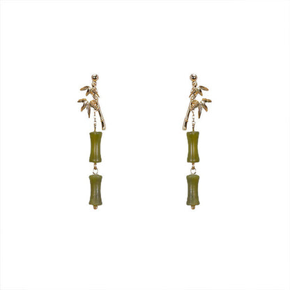 Mythstone 925 Sterling Silver Posts Copper Plated Gold Natural Peridot Bamboo Leaf Drop Earrings