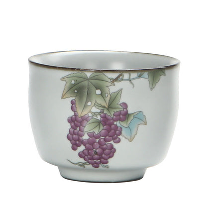 Mythstone Loquat Lychee Snow Scenery Landscape Grape Apple Ceramic Teacup Kung Fu Tea Cup