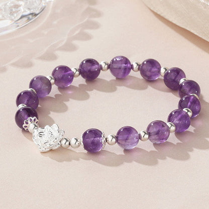 Mythstone 925 Sterling Silver Natural Amethyst Lotus Spiritual Bracelet