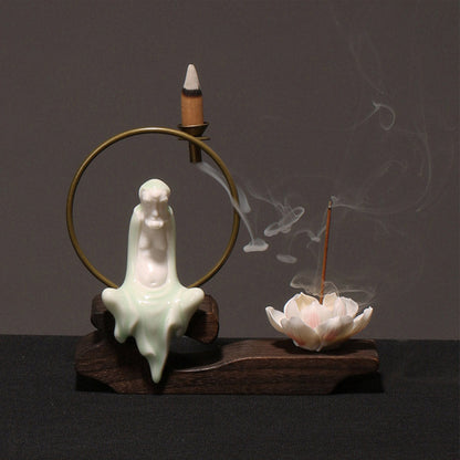 Mythstone Ceramic Lotus Healing Meditation Incense Burner Decoration