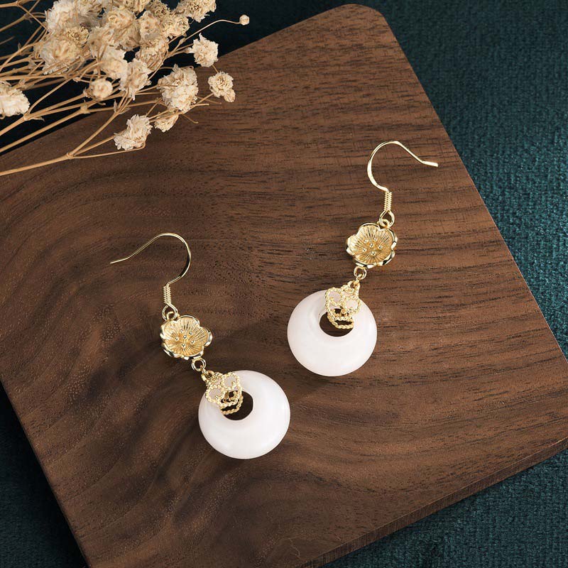 Mythstone FengShui White Jade Blessing Drop Earrings