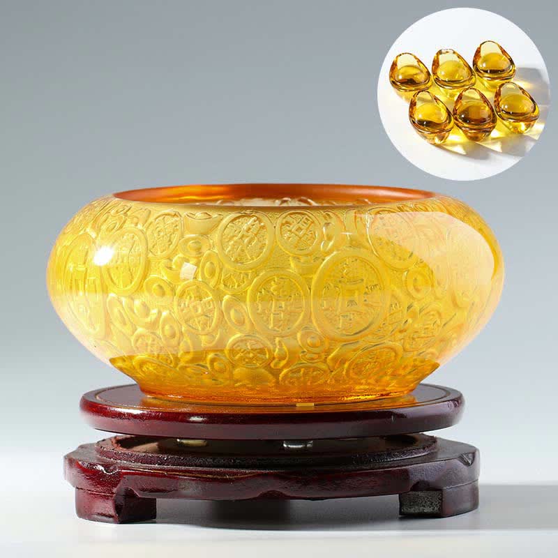 Mythstone Handmade Liuli Crystal Treasure Bowl Ingots Art Piece Home Decoration